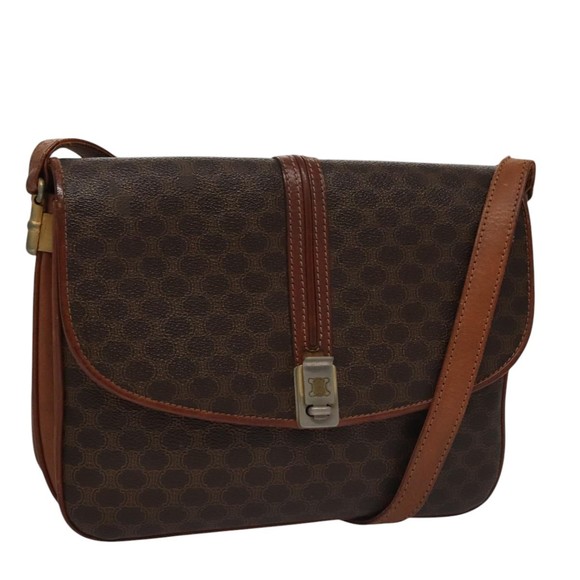 CELINE Handbags - CELINE Macadam Canvas Shoulder Bag PVC Leather Brown Auth 108734